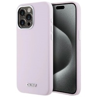 Custodia DKNY in silicone liquido piccolo logo in metallo MagSafe iPhone 14 Pro rosa