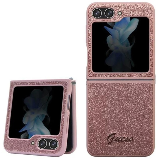 Custodia Guess in TPU Glitter Flakes Logo in Metallo Samsung Galaxy Z Flip5 Rosa