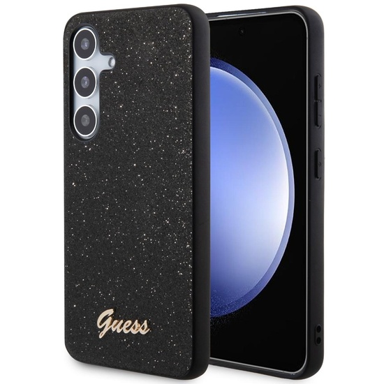 Custodia Guess in TPU Glitter Flakes Logo in Metallo per Samsung Galaxy S24 Plus Nera