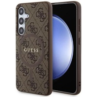 Custodia Guess 4G in pelle con logo in metallo MagSafe Samsung Galaxy S24 marrone