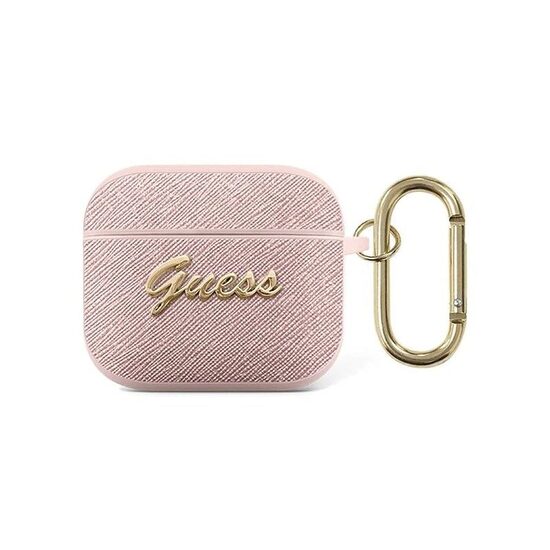 Custodia Airpods 3 Guess Saffiano Logo in metallo Rosa