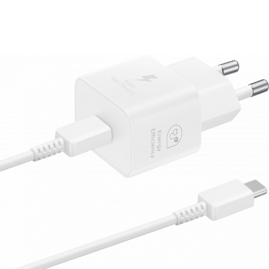 Samsung Original Network Charger Super Fast Charging USB Type-C port, 25W, Type-C cable - Type-C included, 1m, White