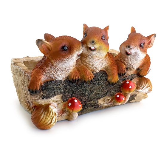  Decoración de jardín, poliresina, ardillas con macetas, 31x22x20 cm