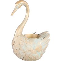 Decorazione da giardino, MagicHome, metallizzato, oca, con vasi di fiori, dorato, 37x19x43 cm