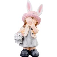 Decorazione da giardino, MagicHome, ceramica, viso con coniglietti, 25,5x16x50 cm