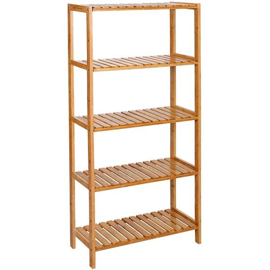 Scaffale portaoggetti, Songmics, bambù, 5 ripiani, naturale, 10 kg, 60x26x130 cm