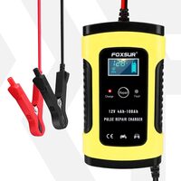 Raddrizzatore digitale per batteria auto con display LCD, auto e moto, Foxsur, 12V/5A, 4Ah-100Ah, funzione riparazione batteria tramite impulsi, giallo con nero