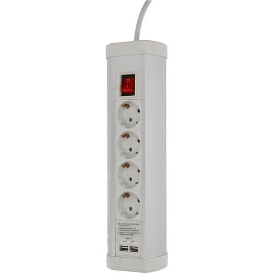 Verlängerungskabel mit Schalter, Unitec, 4 Steckdosen, 2 USB-Anschlüsse, 1,5 m