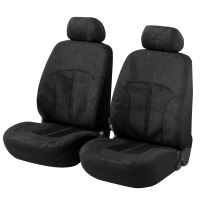 Set coprisedili anteriori premium per auto in velluto, Walser, universali, compatibili con sedili con airbag, con cerniera, nero, 2 pz