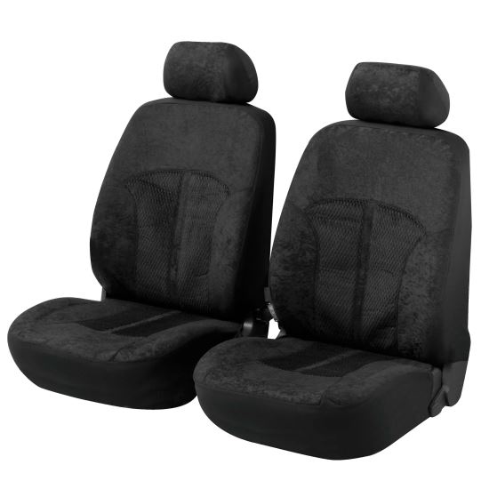 Set coprisedili anteriori premium per auto in velluto, Walser, universali, compatibili con sedili con airbag, con cerniera, nero, 2 pz