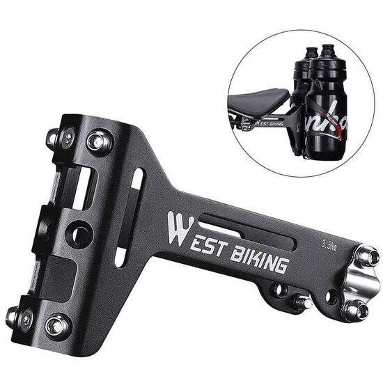 Suport bidon apa bicicleta, dublu, MTB, BMX, prindere sub sa, ultra usor, aluminiu, West Biking, negru