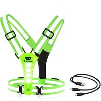 Gilet da bicicletta riflettente, spalline regolabili con LED fronte-retro, 3 modalità di illuminazione, ricaricabile tramite USB, elastico, ciclismo, corsa, costruzione, fascia da 3,8 cm, West Biking, verde
