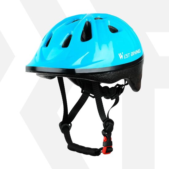 Casco da bicicletta per bambini, skateboard, equitazione, protezione per il mento, rete anti-insetti, con sistema di regolazione, taglia S/M (52-56 cm), EPS+PVC, West Biking, azzurro