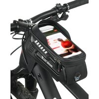 Porta cellulare da bici tipo borsa, copertura impermeabile, montaggio centrale sull'asse del manubrio/telaio, compatibile con telefoni fino a 17,5 cm di lunghezza, spazio di archiviazione da 1,8 L, supporto per cavo delle cuffie, logo riflettente, West Biking, nero