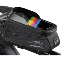 Borsa da bicicletta con copertura impermeabile per telefono, montaggio su manubrio e telaio, compatibile con telefoni fino a 18 cm di lunghezza, spazio di archiviazione 1,5 L, portacavo per cuffie, logo riflettente, West Biking, nero