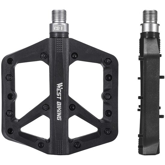 Pedali piattaforma per bici da città e MTB, modello largo, con tacchette, antiscivolo, ultraleggeri, impermeabili, antipolvere, cuscinetto DU, 10,5 x 13 x 1,9 cm, acciaio e fibra di nylon, West Biking, nero, set di 2 pedali