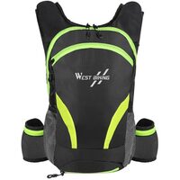Zaino da bicicletta impermeabile, tasca per sistema di idratazione, 15 L, pieghevole, 42 x 26 x 15 cm, West Biking, nero con verde
