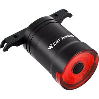 Freno per bicicletta con LED, 6 modalità di illuminazione, sensore freno e luce, modalità operativa automatica o manuale, ricarica USB, presa sotto la sella, vestibilità universale, plastica ABS, resistente all'acqua, West Biking, nero