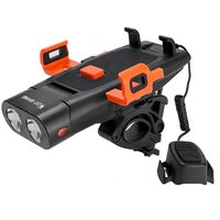 Faro per bicicletta LED multifunzione con 5 funzioni, doppia illuminazione 500 lumen, 4 modalità di illuminazione, visibilità 120 m, supporto per telefono, clacson, ricarica USB, West Biking, nero con arancione