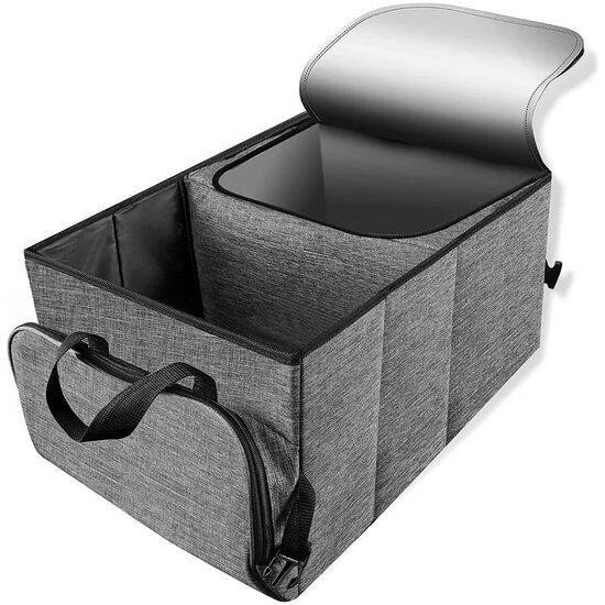 Kofferbakorganizer met koeltas, opvouwbaar, universele pasvorm, polyester + PVA, 54 x 38 x 27 cm, Roll Fast, grijs