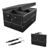 Organizer per bagagliaio auto, 8 tasche, pieghevole, multiscomparto con coperchio, clip per cintura, vestibilità universale, poliestere, 55 x 40 x 26 cm, Roll Fast, nero