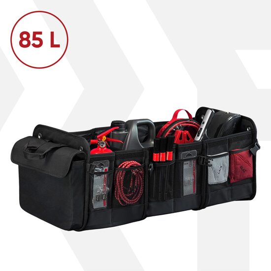 XXL trunk organizer for SUV, foldable, spacious, multi-functional, multi-compartmental, strap and velcro fastening, universal fit, 76 x 37 x 32 cm, Roll Fast, black