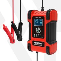 Raddrizzatore intelligente per auto con funzione di riparazione degli impulsi, Foxsur, 12V 12A 24V 6A, 7 livelli di carica, 9 modalità operative, tecnologia Switchmode, schermo LCD, auto, moto, camion, roulotte, rosso con nero