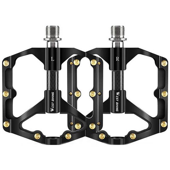 Pedales para bicicletas MTB y urbanas, West Biking, aleación de aluminio, fibra de carbono y cromo molibdeno, 11,7 x 9,9 x 1,7 cm, negro, juego de 2 pedales