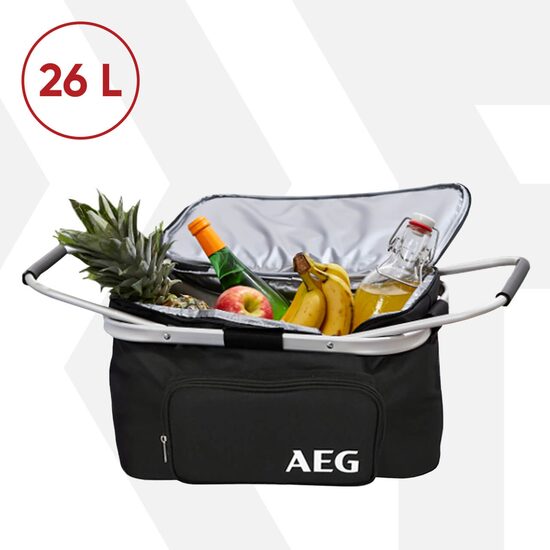 Portable cooler box type thermal basket for picnic, shopping, car AEG KS26, 12V, foldable, cooling function, capacity 26L, carrying handles 30 x 25 x 35 cm