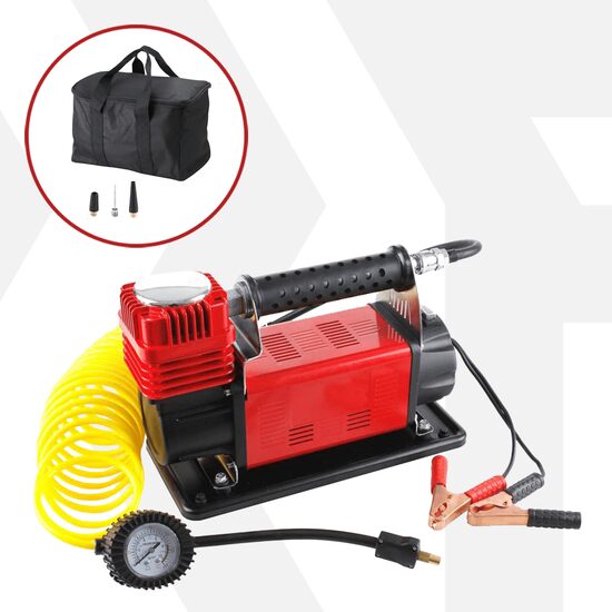 Krachtige professionele multifunctionele autocompressor met manometer, oplaadtang en 2,5 m kabel, Roll Fast, draagbaar, 12V, 45A, 150 PSI, 160L/min, nylon slang 8 m, auto, fiets, motorfiets, ballen, opbergtas