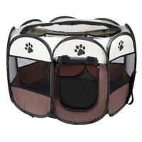 Recinto per animali domestici, Artool, tessile, pieghevole, tetto rimovibile, marrone e beige, 74x74x43 cm