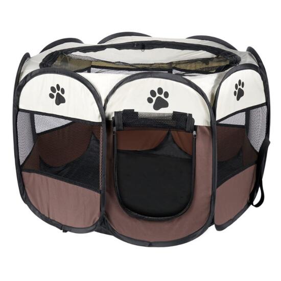 Recinto per animali domestici, Artool, tessile, pieghevole, tetto rimovibile, marrone e beige, 91x91x58 cm