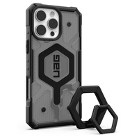 Funda UAG Pathfinder transparente MagSafe para iPhone 16 Pro Max con soporte en negro y ceniza