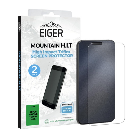 Eiger Folie Clear Triflex H.I.T iPhone 16 Pro Max Clear confezione da 2 pezzi