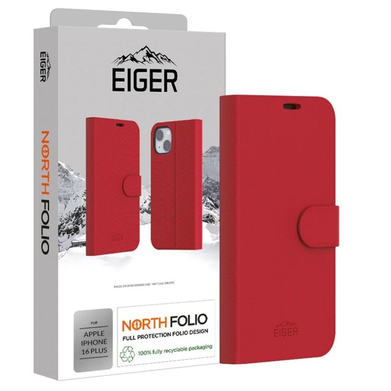 Funda tipo folio Eiger Husa North para iPhone 16 Plus, color rojo