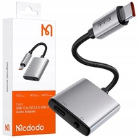 Mcdodo Audio Adapter 2 in 1 USB-C to USB-C +DC3.5mm, Fast Charge, 60W PD, Black