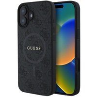 Étui Guess en cuir PU 4G avec anneau coloré MagSafe pour iPhone 16 Noir