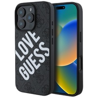 Étui Guess en cuir 4G avec logo Big Love MagSafe pour iPhone 16 Pro Noir