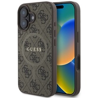 Étui Guess en cuir PU 4G avec anneau coloré MagSafe pour iPhone 16 Marron
