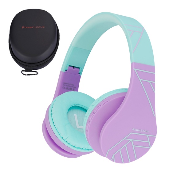 Auriculares inalámbricos PowerLocus para niños, P1, color verde azulado y morado