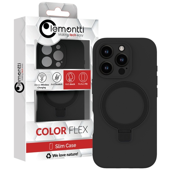 Lemontti Liquid Silicon MagSafe iPhone 16 Pro Max Hülle, mit Ständer, Schwarz