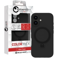 Lemontti Liquid Silicon MagSafe iPhone 16 Hülle, mit Ständer, Schwarz