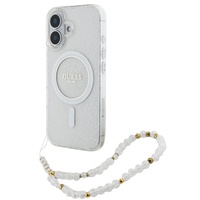 Guess Husa Glitter MagSafe Beads Strap iPhone 16 Transparent