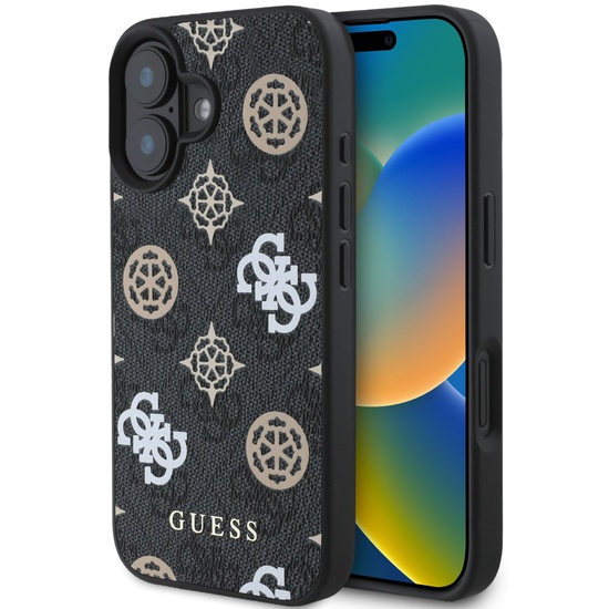 Coque Guess PU 4G Peony MagSafe pour iPhone 16, noire
