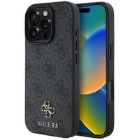 Guess Case PU 4G Kleines Metalllogo MagSafe iPhone 16 Pro Max Grau