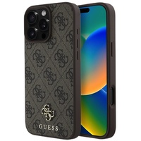 Guess Case PU 4G Kleines Metalllogo MagSafe iPhone 16 Pro Max Braun