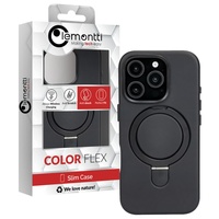 Lemontti MagSafe leren hoesje met standaard ring iPhone 15 Pro Max Zwart