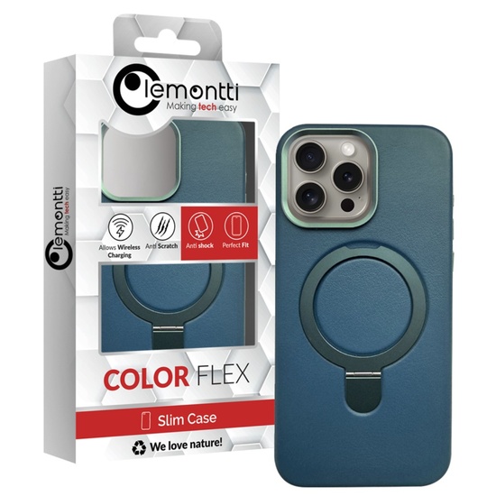 Lemontti MagSafe leren hoesje met standaard ring iPhone 15 Pro Groen