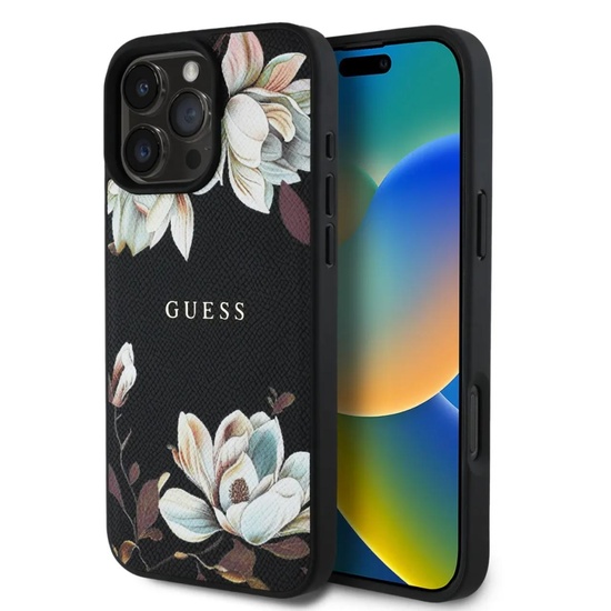 Custodia Guess PU Grained MagSafe MagSafe per iPhone 16 Pro Nero