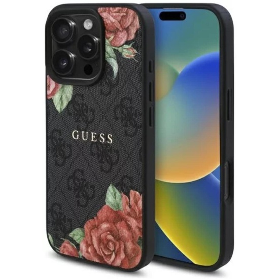 Custodia Guess in pelle PU 4G Rose MagSafe per iPhone 16 Pro Max Nero